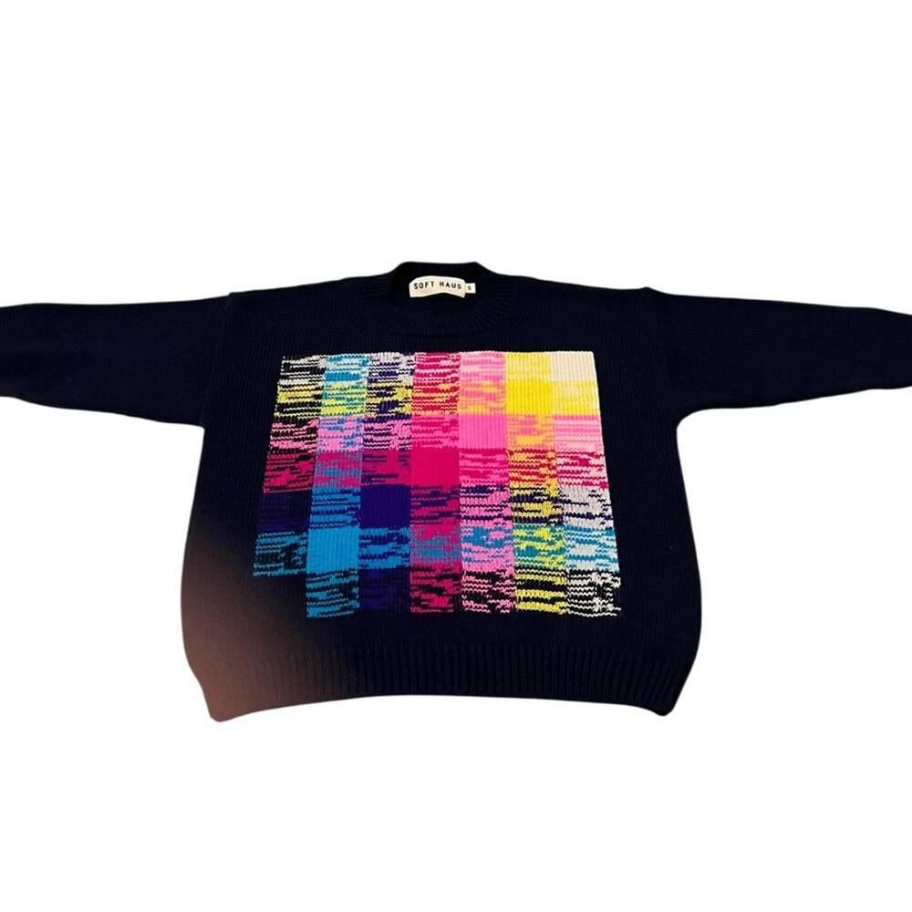 Soft Haus 100% Merino Wool Sweater Rare Navy/ Multicolor Size Small NWOT